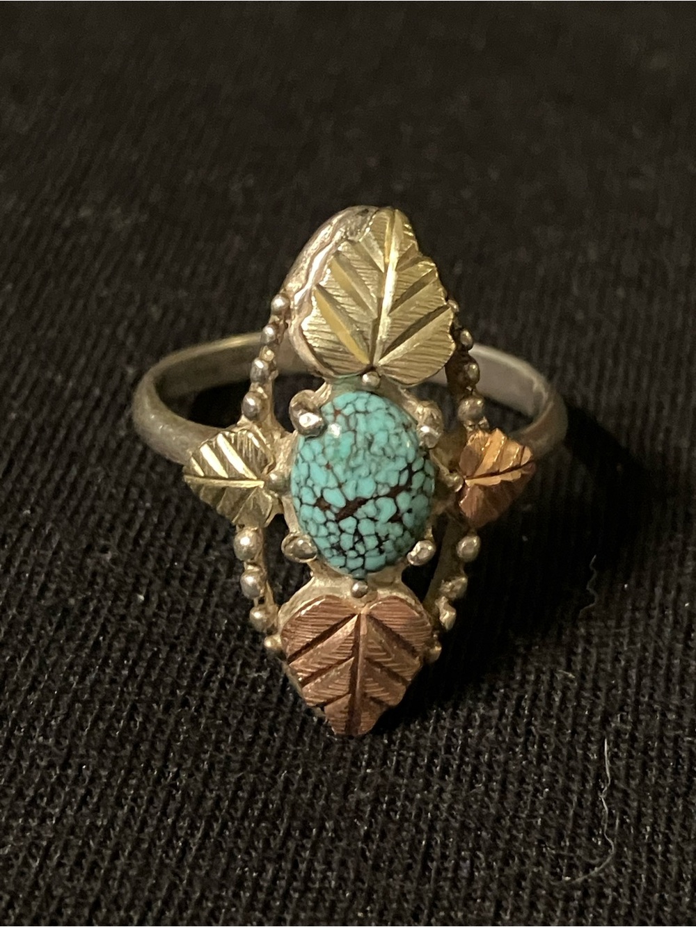 Vintage Black Hills Gold Turquoise Ring Size 10